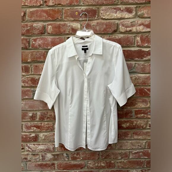 Talbots Non-Iron Button Up Shirt Womens Size 16 Elbow Length NWT White Workwear - Picture 8 of 8